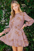 Lantern Sleeve Deep V Neck Knotted Tiered Mini Dress